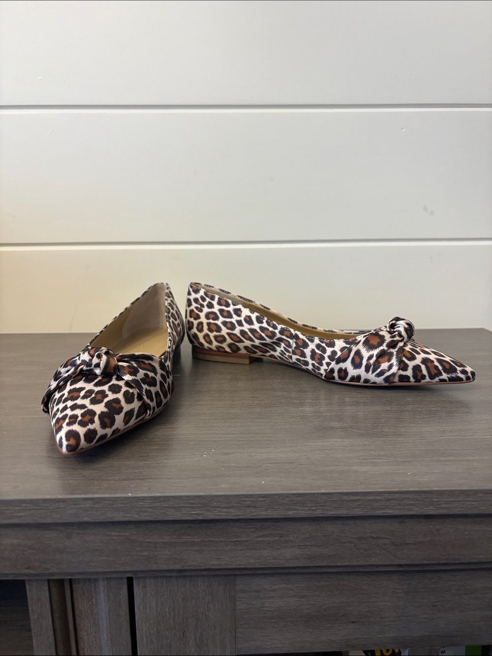 Leopard Print Ann Taylor Pointed Toe Knot Ballerina Flats - Brown